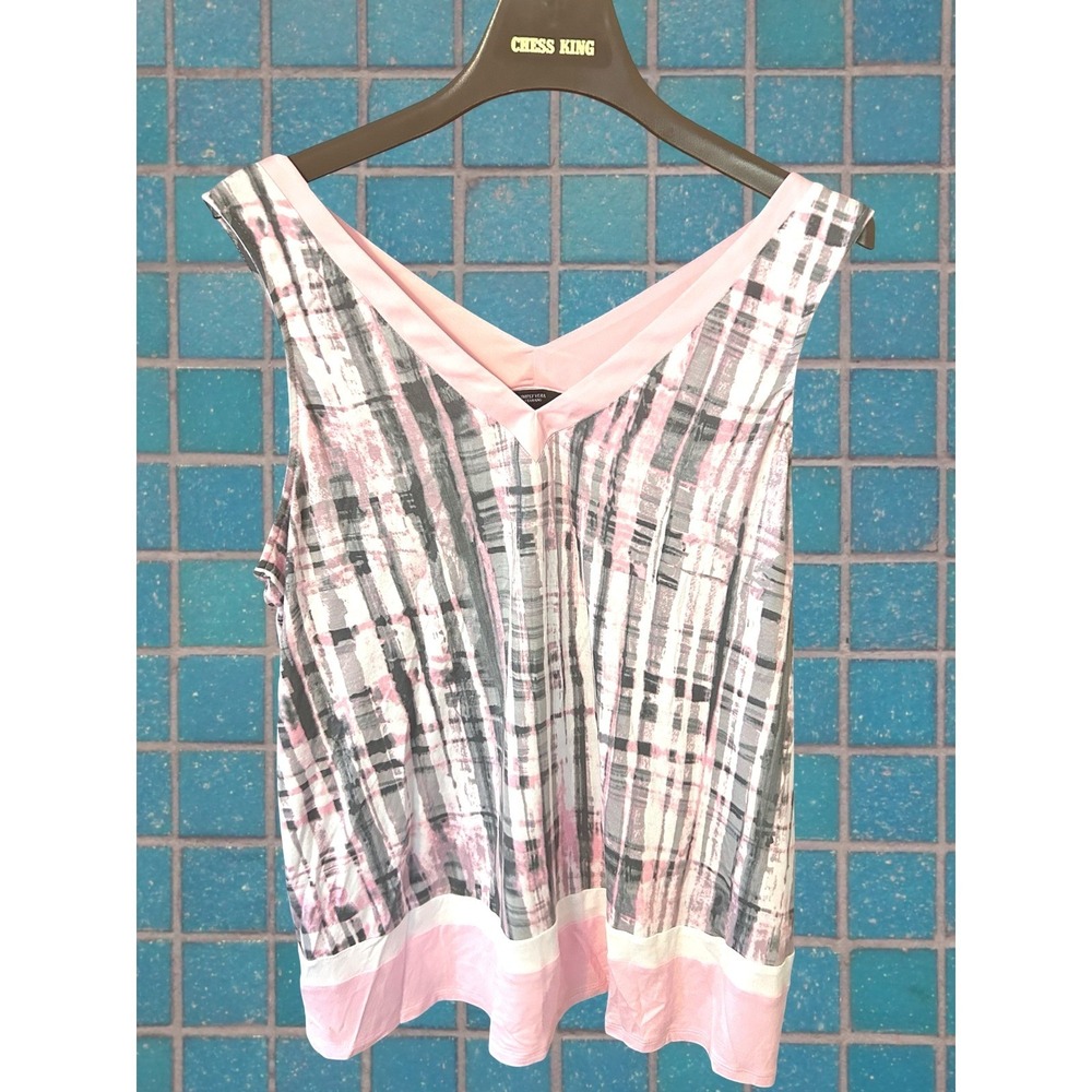 Vera Wang Sleep Tank Pink Gray Plaid Rayon Spandex‎ Size L NWT